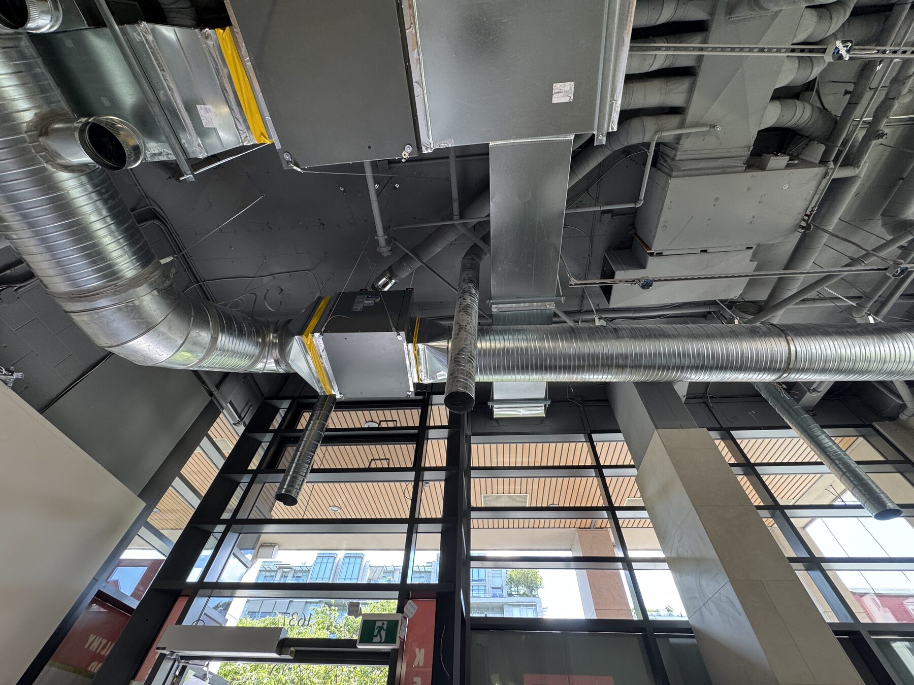Completed sheet-metal ventilation ductwork at Olympic Village